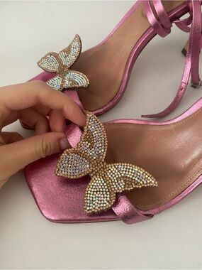 Venezia Metallic Pink Heels with Crystal Butterfly Accents